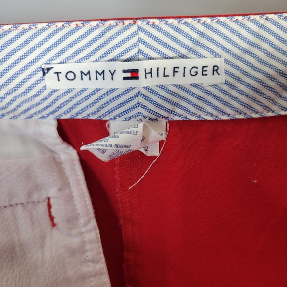 Womans Tommy Hilfiger Red Knee Length Cotton Skirt Offset Button Closure Size 12 - Picture 7 of 11